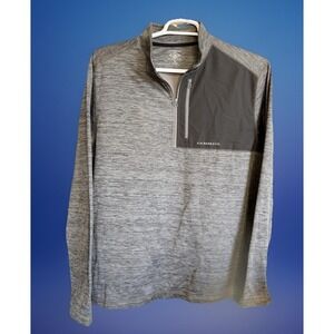 GH Bass Mens Pullover Quarter Zip Sweater Shirt Mixed Media Large Gray Stretch